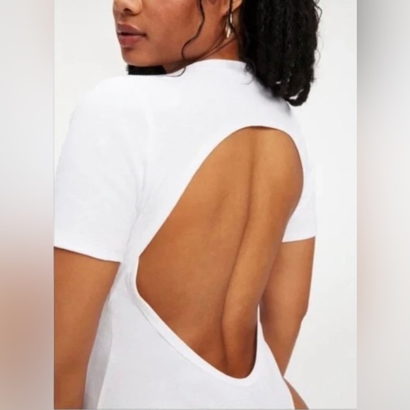 NWT Good American White Open-Back Short-Sleeve Thong Bodysuit with Snaps, XXXL - Picture 3 of 15